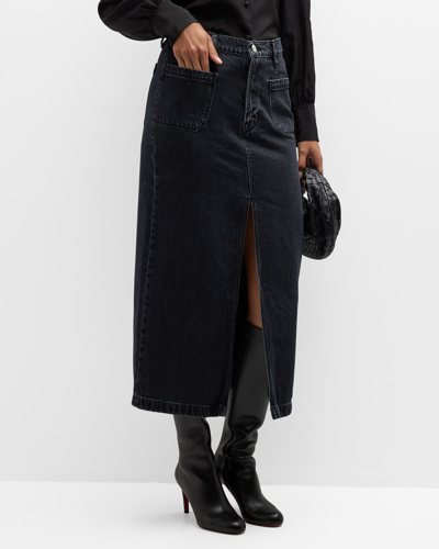 Frame Le Bardot Denim Midi Skirt In Inkwell Clean