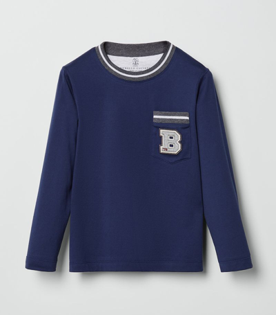 Brunello Cucinelli Kids' Logo Patch T-shirt In Blue