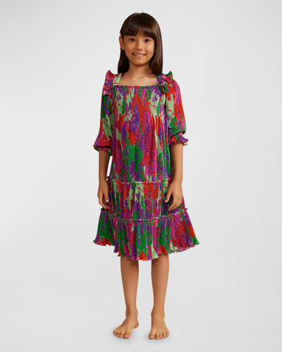 Cult Gaia Kids' Girl's Frankie Plisse Floral Dress In Abstract Garden
