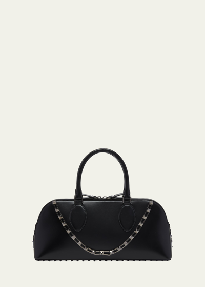 Valentino Garavani Rockstud Glossy Leather Top-handle Bag In Nero