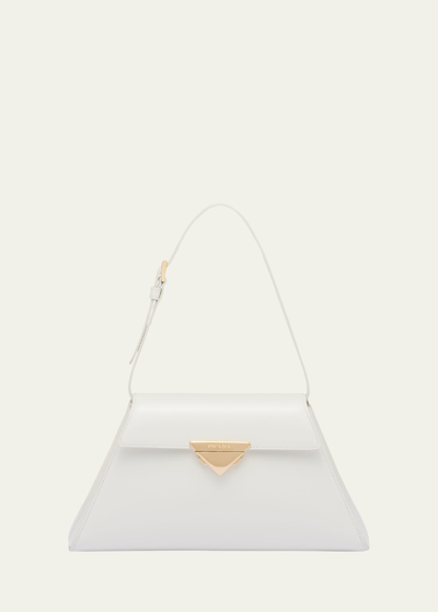 Prada Spazzolato Leather Shoulder Bag In F0009 Bianco