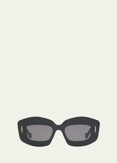 Loewe Men's Anagram Acetate-nylon Rectangle Sunglasses In Sblk/smk