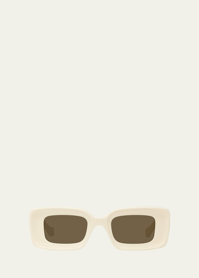 Loewe Men's Anagram Acetate-nylon Rectangle Sunglasses In Ivry/brn