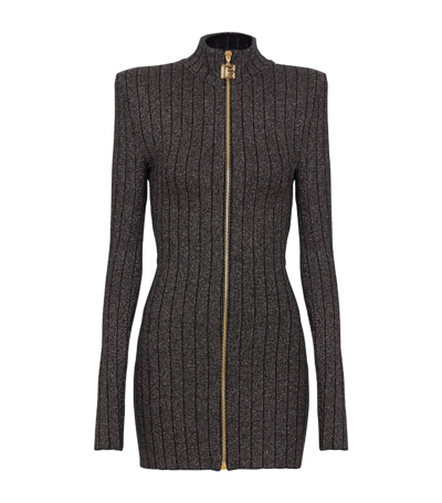 Balmain Lurex Zip-up Mini Dress In Gold