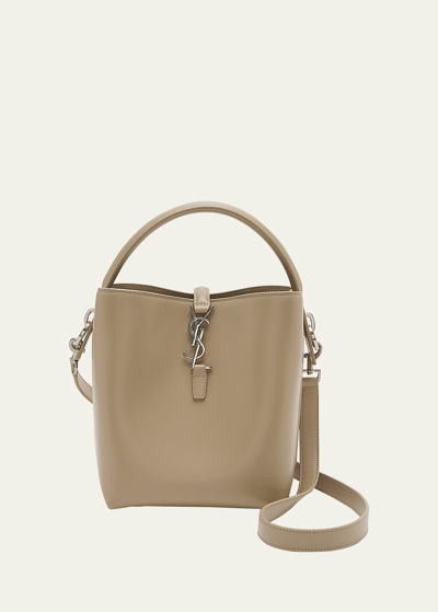 Saint Laurent Le 37 Small Ysl Bucket Bag In Spazzolato Leather In Sea Salt