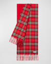 BURBERRY REVERSIBLE CHECK CASHMERE FRINGE SCARF