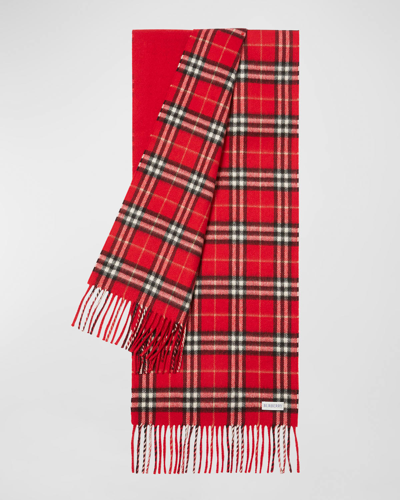 Burberry Checkered Reversible Cashmere Scarf In Bright Red