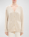 Theory Wool Cashmere Donegal Cardigan In Cream Multi
