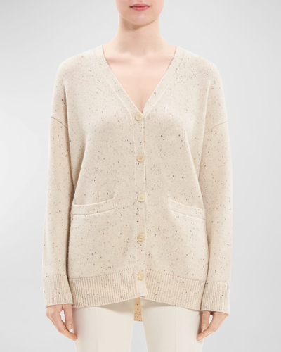 Theory Wool Cashmere Donegal Cardigan In White