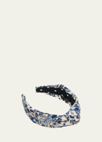 Lele Sadoughi Floral Corduroy Headband In Blue