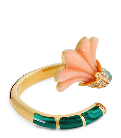 L'atelier Nawbar Yellow Gold, Diamond, Coral And Malachite Psychedeliah Ring In Pink