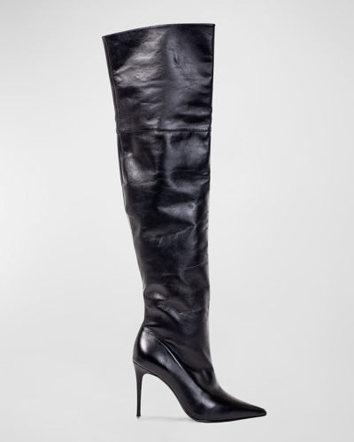 Black Suede Studio Lola Calfskin Over-the-knee Boots In Black Buffed Napp