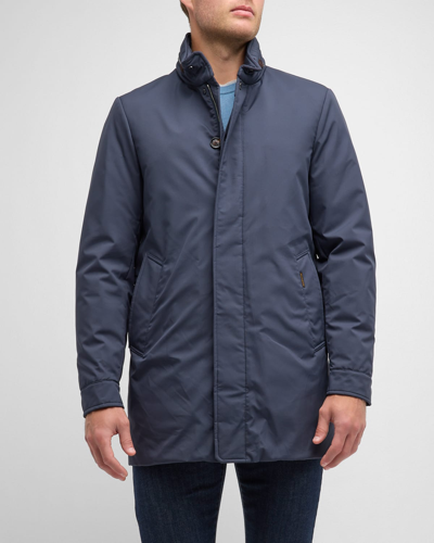 Moorer Men's Solid Topcoat With Stowaway Hood In Navy