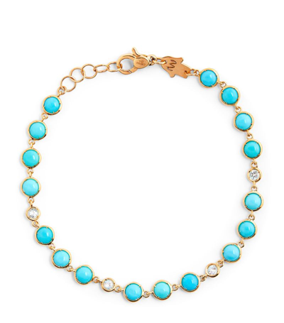 Netali Nissim Yellow Gold, Topaz And Turquoise Charmed Bracelet