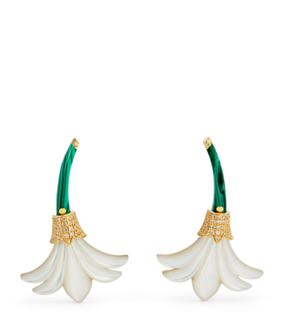 L'atelier Nawbar Yellow Gold, Diamond, Mother-of-pearl And Malachite Psychedeliah Earrings