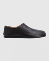 Maison Margiela Tabi Grey Branded Leather Slip On In Black