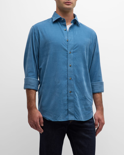 Neiman Marcus Men's Modern Fit Corduroy Sport Shirt In Blue
