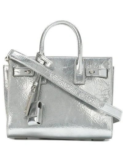 Saint Laurent Nano Sac De Jour Metallic Leather Tote In Silver