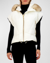 Gorski Apres-ski Down Filled Vest With Detachable Toscana Lamb Hood Trim In Ivory / Whiskey