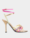 Valentino Rockstud Strappy Multi Ankle-wrap Sandals In Multi