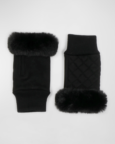 Pia Rossini Carlton Faux Fur-trim Fingerless Gloves In Bla001 Black
