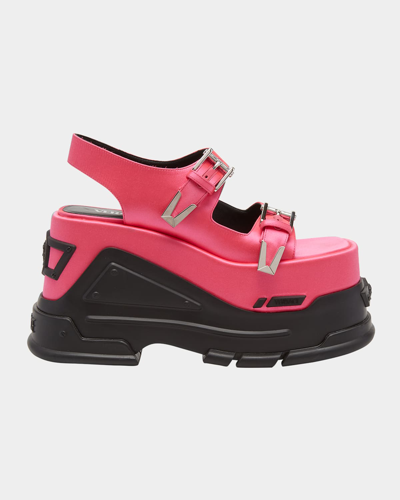 Versace Silk Dual-buckle Sporty Sandals In Tropical Pink Palladium