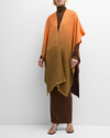 Bajra Serape Color-block Cashmere & Silk Cape In Burnt Orange Log