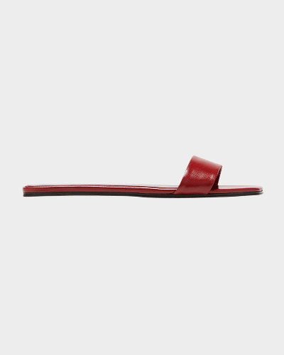 The Row 10mm Chocolate Leather Flats In Scarlet
