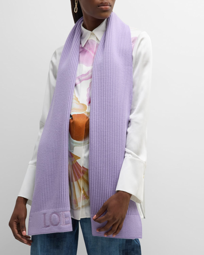 Loewe Blurred Logo Ribbed Wool Scarf In 6140 Lilac