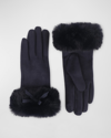 Pia Rossini Elodie Faux Fur-trim Bow Vegan Suede Gloves In Blu002 Navy