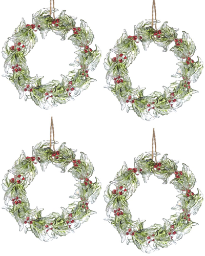 Kurt Adler 4pc Wreath With Glitter Christmas Ornaments In Multicolor