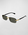 Gucci Men's Rimless Metal Rectangle Sunglasses In Gold/green