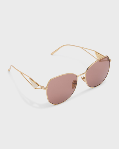 Prada Blue Light Blocking Round Metal Optical Glasses In Gold