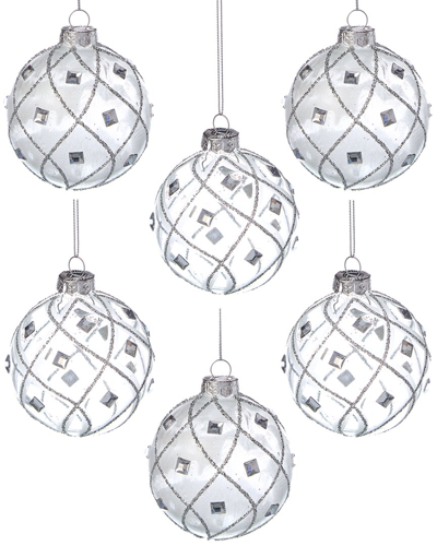 Kurt Adler 6pc 80mm Jeweled Glass Ball Christmas Ornaments In Multicolor