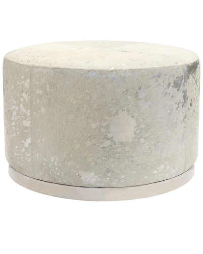 Pasargad Home Safari Cowhide Round Ottoman In Silver