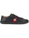 Gucci Ace Watersnake-trimmed Embroidered Leather Sneakers In Black