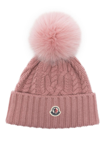Moncler Logo Wool Beanie In Pink