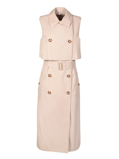 Burberry Double-breasted Cotton Blend Midi Dress In Beige