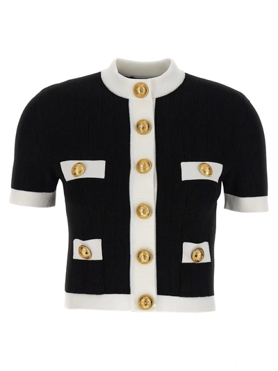 Balmain Knitted Cardigan With Buttons In Eab Noir Blanc