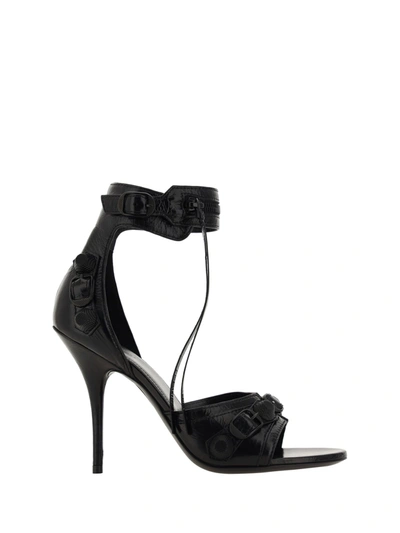 Balenciaga Cagole Leather Sandals In Black/black