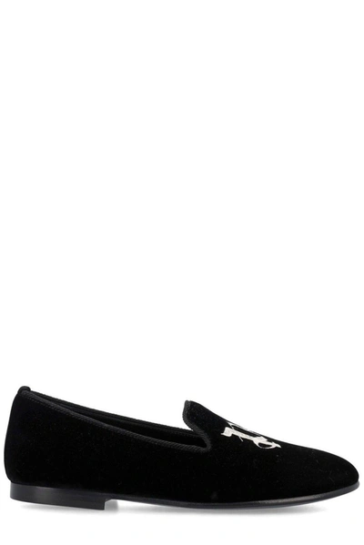 Palm Angels Monogram-embroidered Suede Loafers In Nero