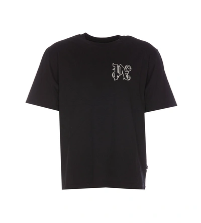 Palm Angels Man T-shirt In Cotone Nera In Black