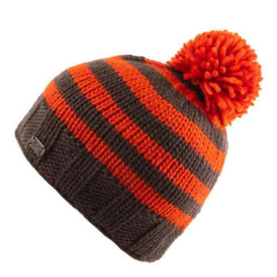 Kusan Pk2336 Bobble Hat Moss Yarn Stripe Charcoal Orange In Red