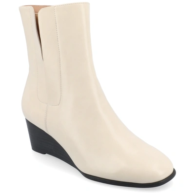 Journee Collection Women's Kylo Tru Comfort Foam Stacked Wedge Heel Soft Square Toe Booties In White