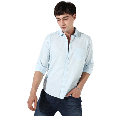 Campus Sutra Button-up Solid Shirt In Blue