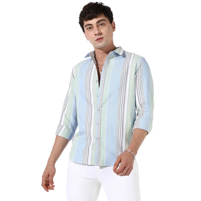 Campus Sutra Barcode Striped Shirt In Blue