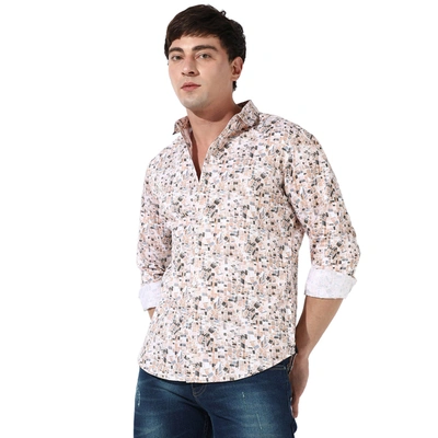 Campus Sutra Abstract Button-up Shirt In Beige