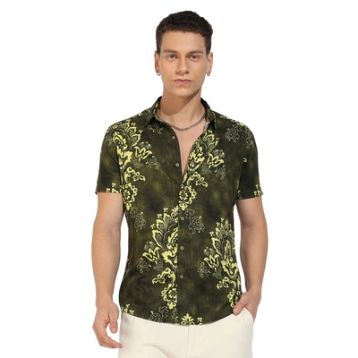 Campus Sutra Motif Printed Shirt In Green