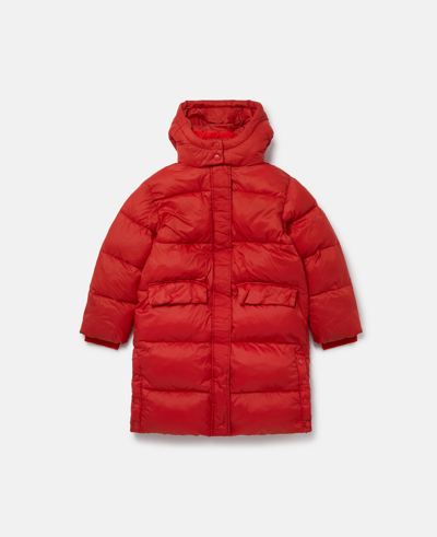 Stella Mccartney Hooded Longline Puffer Coat In Red