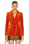 Etro Double-breasted Velvet Blazer In Orange